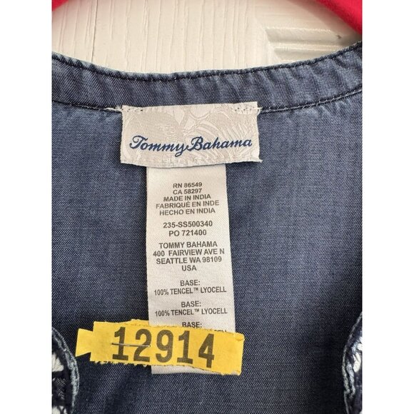 TOMMY BAHAMA M Chambray Embroidered Tiered Coverup Dress Blue Tencel Lyocell - Picture 5 of 8